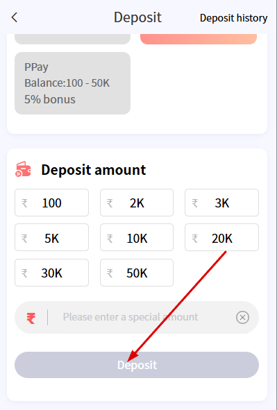 make payment by clicking on deposit